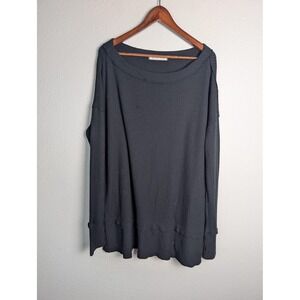 We The Free Sweater Pullover Womens L Black Oversized Waffle-Knit Cotton-Blend